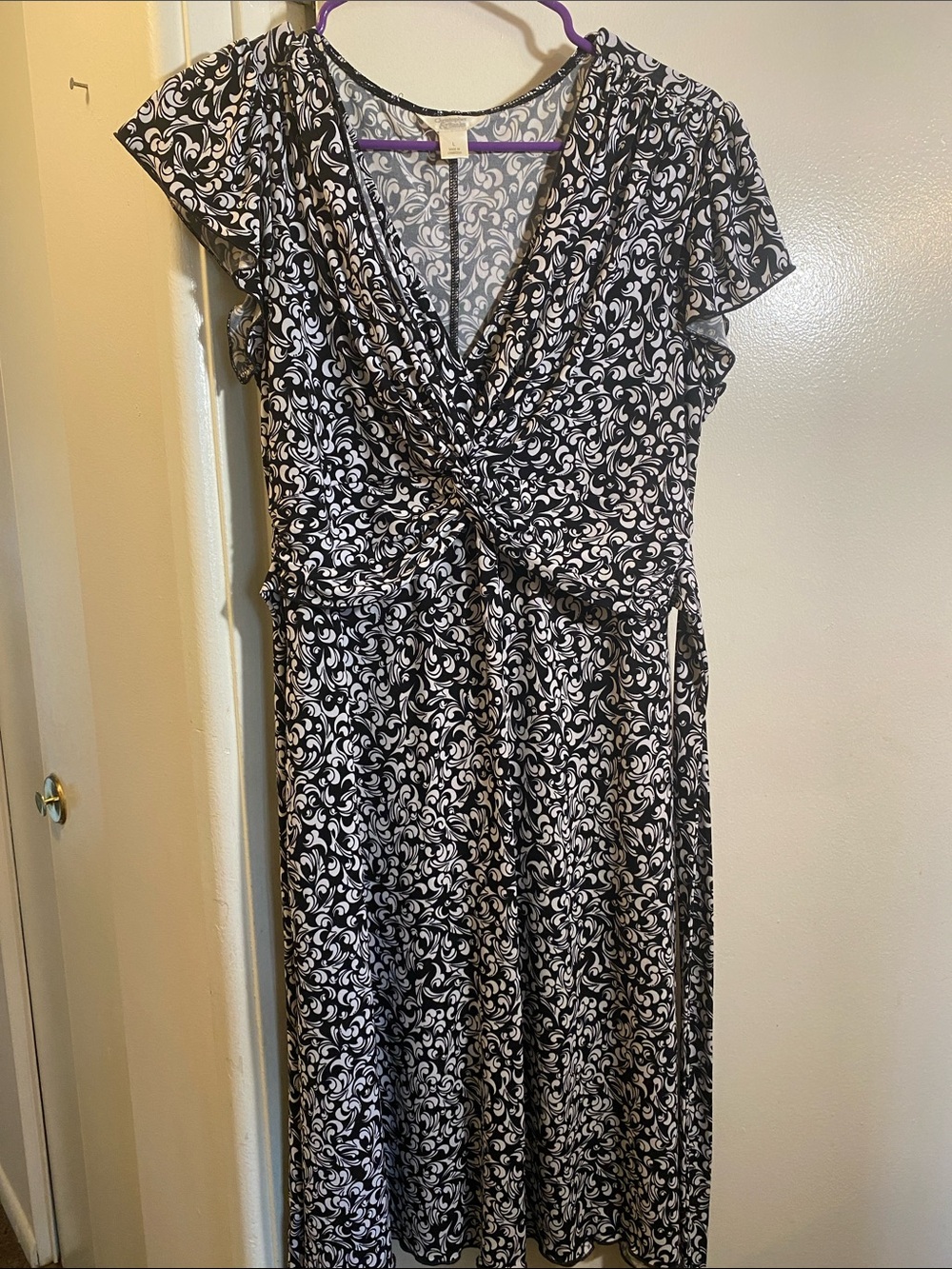 Christopher & Banks Black and White Twist-Front V-Neck Dress